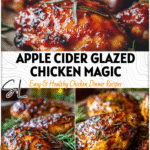 Juicy glazed chicken breast coated with apple cider glaze served on a rustic plate for a cozy fall dinner.